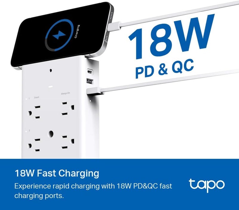 tapo TP-Link Smart Plug Outlet Extender, Surge Protector, 18W Fast Charging, 3 Individual Smart Outlets, 1x USB-C & 2X USB-A, Smart Night Light, Works w/Apple HomeKit, Alexa & Google Home, P306 - Image 2